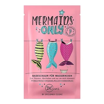 Abbildung von Dresdner Essenz Mermaids only Badeschaum für Wassernixen Floral Sinnliches Entspannungsbad mit Orangenöl und Wacholderbeeröl Entspannendes Mandelöl Sonnenblumenöl zur Erholung Vegan 60g