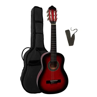 Abbildung von 1/4 GITARRE KONZERTGITARRE IM SET KINDERGITARRE CLASSIC ROT SCHATTIERT DECKE LINDENHOLZ TASCHE BAND K8