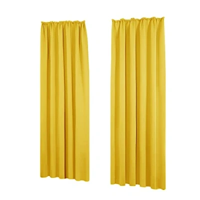 Abbildung von Deconovo Blickdichte Gardinen mit Kräuselband Vorhang Lärmschutz Kälteschutz, 245x140 cm(HöhexBreite), Senfgelb, 2er Set