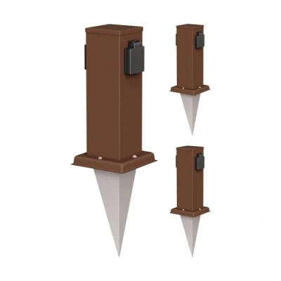 Abbildung von ledscom.de 3 Stück Garten Steckdosen Säule Polly mit Erdspieß für außen, IP44, 2 Fach, braun, eckig, 27cm