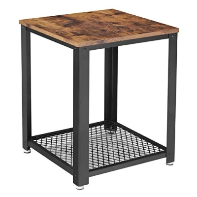Abbildung von VASAGLE Beistelltisch, Nachttisch mit 2 Ebenen, Gitterablage, Sofatisch, Metallgestell, verstellbare Füße, für Wohnzimmer, Schlafzimmer, Industrial Style, vintagebraun schwarz LET41X
