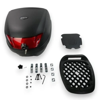Abbildung von Top Case Koffer schwarz 28L / Reflektor rot mit Universalhalterung für Roller, Moped, Motorrad
