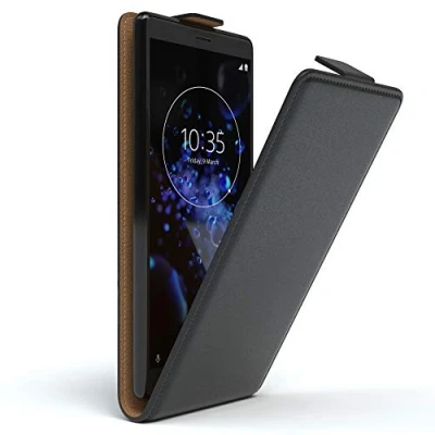 Abbildung von EAZY Case Flip Cover zum Aufklappen kompatibel mit Sony Xperia XZ2 Hülle, Handyhülle aufklappbar, Schutzhülle, Flipcover, Flipcase, Flipstyle vertikal klappbar, aus Kunstleder, Schwarz