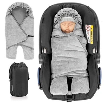 Abbildung von Zamboo Fußsack Grau, Baby Winter Einschlagdecke mit Füßen Decke für Babyschale / Autositze