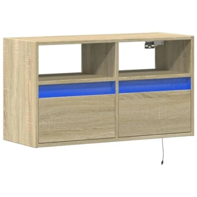 Abbildung von vidaXL TV Wandschrank, Schrank Lowboard mit LED Beleuchtung, Hängeschrank Fernsehschrank für Wohnzimmer, Fernsehtisch Board Hängend, Sonoma Eiche
