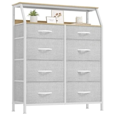 Abbildung von YITAHOME Kommode, Schrank, Aufbewahrungsschrank, 8 Schubladen aus Stoff mit Griffen, Aufbewahrungskommode, Hellgrau