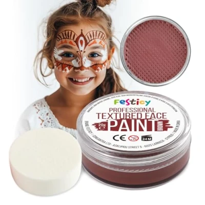 Abbildung von Festicy Profi Theaterschminke Braun, 20g, inkl. Schwamm Halloween Schminke 2024 &amp; Karneval EN 71 3 Reach Zertifiziert Kinderschminke für mindestens 30 Gesichter I Werwolf, Erdgeist, Bär