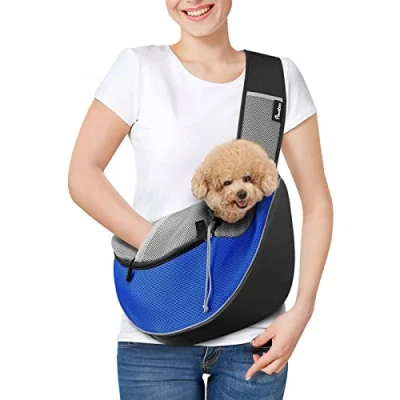 Abbildung von Pawaboo Hundetragetasche, Neu aufgewertet Hundetasche mit Touch Pocket, Verstellbare Tragetasche Hund, Haustier Umhängetasche Transporttasche für Haustiere Outdoor Reisen M, Blau