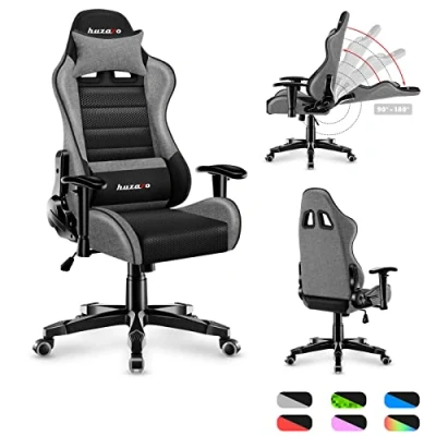 Abbildung von huzaro Ranger 6.0 Gaming Stuhl für Kinder Bürostuhl Schreibtischstuhl Armlehnen ergonomisches modernes Design Nacken und Lendenkissen Kunstleder Wippfunktion Grau