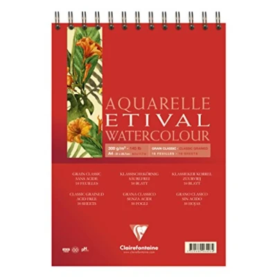 Abbildung von Clairefontaine 96425C Aquarellblock Etival (matt, 300g, für alle Nasstechniken geeignet, Spiralbindung, 10 Blatt, DIN A5, 14,8 x 21 cm, ideal Anfänger, säurefrei) weiß
