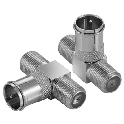 Abbildung von Poppstar 2X Sat TV Coax Verteiler T Stück (F Quickstecker: F Buchse 1x Stecker) Antennen Splitter Adapter für Koaxialkabel, Antennenkabel, silbern