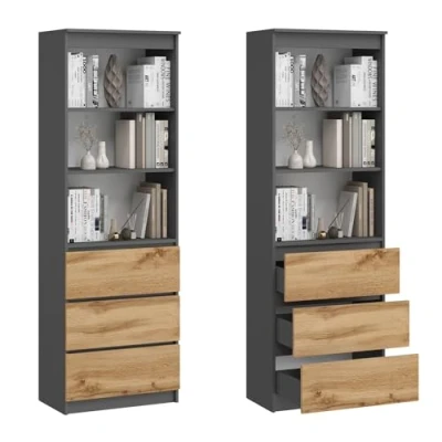 Abbildung von Home Collective Aktenregal mit 3 Schubladen und offenen Fächern​, 60x35x180 cm, Anthrazit Eiche​