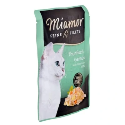 Abbildung von MIAMOR Feine Filets in Jelly Nassfutter für ausgewachsene Katzen mit Filetstückchen Jelly. Fettarmes Ergänzungsfutter im Frischebeutel ohne Zusatzstoffe 24x100g Thunfisch &amp; Gemüse