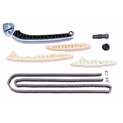 Abbildung von VAICO V30 10007 BEK Steuerkettensatz mit Gleitschienen, Kettenspanner für Nockenwelle Duplex, Kettenschloss MERCEDES BENZ: E Klasse T modell