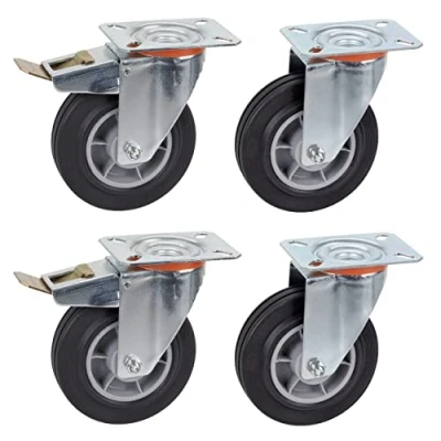 Abbildung von Dörner + Helmer 4er Set Transportgeräte Lenkrolle 125 mm TPE, Platte 100 x 85 mm, Rollenmix, Tragkraft 300 kg/Set