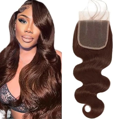 Abbildung von Tuheerst Closure Human Hair 4x4 Lace Body Wave Real Chocolate Brown Bresilienne Cheveux Humain for Woman 26 Inch