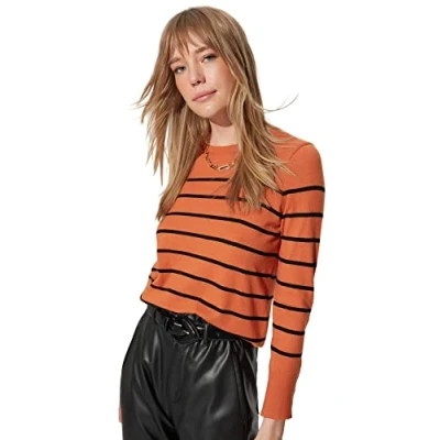 Abbildung von Trendyol Damen Slim fit Basic Crew Neck Knitwear Sweater Pullover, Cinnamon, S