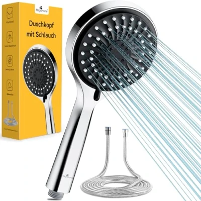 Abbildung von Magichome Duschkopf mit Schlauch 59&quot;, Hochdruck Duschkopf, 5 Strahlarten Handbrause, Wassersparend Groß Sparduschkopf, Schwarz