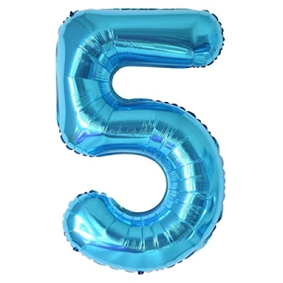 Abbildung von Geburtstag zahlen luftballon 5 jahre Folienballon XXL Blau Riesen in 40&quot; 101cm Geburtstagsdeko Ballon Zahl Deko zum fliegt mit Helium