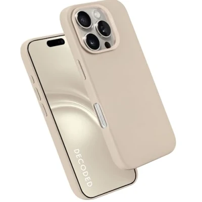 Abbildung von DECODED Lederhülle für iPhone 16 Pro Max, Echt ECCO Leder Hülle, Kompatibel mit MagSafe, Stoßfest Schutzhülle, Handyhülle, Clay Beige