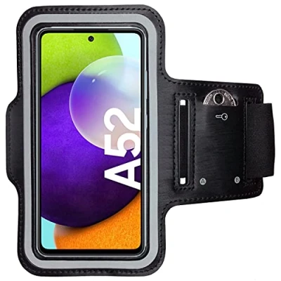 Abbildung von CoverKingz Sportarmband für Samsung Galaxy A52/A52 5G/A52s 5G Armtasche mit Schlüsselfach Oberarm Halterung Sport Laufarmband Handy Armband Schwarz