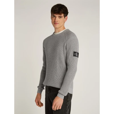 Abbildung von Calvin Klein Jeans Badge EASY Sweater Strickpullover, Herren, Größe: Medium, Gray heather