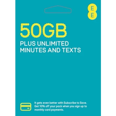 Abbildung von EE 70 GB Daten SIM, inkl. 20 £ Prepaid Guthaben Daten, unbegrenzte Minuten und Texte