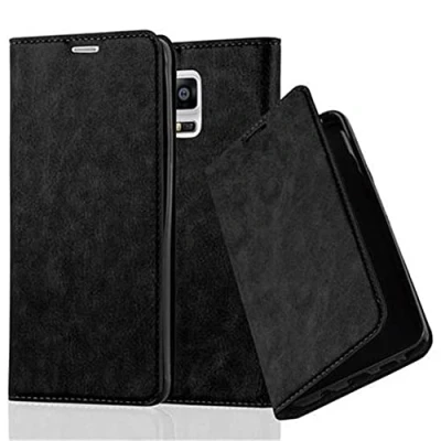 Abbildung von Cadorabo Hülle kompatibel mit Samsung Galaxy Note 4 aus Premium Kunst Leder Flip Klappbare Stoßfeste Magnetische [Standfunktion] [Kartenfächern] Cover für Tasche in Schwarz