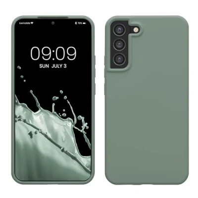 Abbildung von kwmobile Hülle kompatibel mit Samsung Galaxy S22 Plus Silikon Handy Case Handyhülle weiche Oberfläche kabelloses Laden Rainwashed Grün