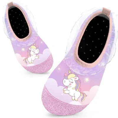 Abbildung von Badeschuhe Kinder Schwimmschuhe Wasserschuhe Schnell Trocknend Strandschuhe Aquaschuhe für Mädchen Baby Beach Pool(Einhorn Pink,28/29 EU)
