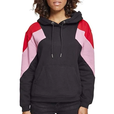 Abbildung von Urban Classics Curvy Ladies TONE Block Hoody Kapuzenpullover, Damen, Größe: XXL, Black/firered/coolpink