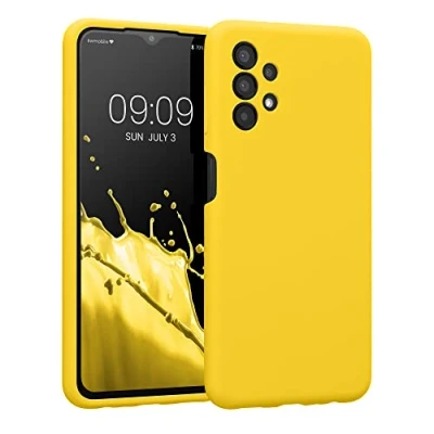 Abbildung von kwmobile Handyhülle kompatibel mit Samsung Galaxy A13 4G Hülle gummierte Handy Case aus Silikon in Strahlend Gelb