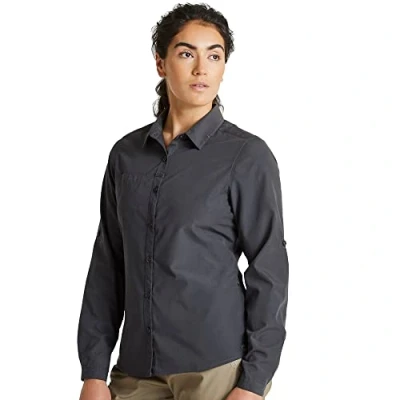 Abbildung von Craghoppers Damen Expert Womens Kiwi Long Sleeved Shirt Hemd mit Button Down Kragen, Carbon Grey, 10