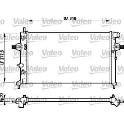 Abbildung von VALEO 732549 Kühler, Motorkühlung Aluminium 378 600 23 ohne Kühlmittelregler Kühlrippen mechanisch gefügt OPEL: Astra G CC, Zafira A, Caravan