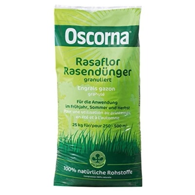 Abbildung von Oscorna® Rasaflor Rasendünger granuliert 25 kg Ein biologischer Langzeitdünger. Sorgt für einen dichten, sattgrünen Rasen, verdrängt Unkraut und Moos.