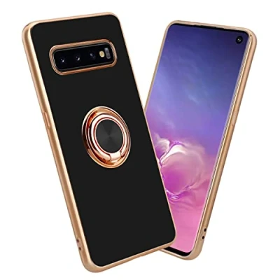 Abbildung von Cadorabo Hülle kompatibel mit Samsung Galaxy S10 4G Schutzhülle TPU Silikon Case Ring Design Kameraschutz Slim Kratzfest Weiche Gummi Rundumschutz für in Schwarz