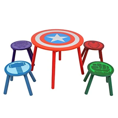 Abbildung von Marvel Avengers Tisch und Hocker Set für 4 Personen, hält bis zu 30 kg pro Hocker, perfekt zum Spielen Aktivitäten, klein, mehrfarbig