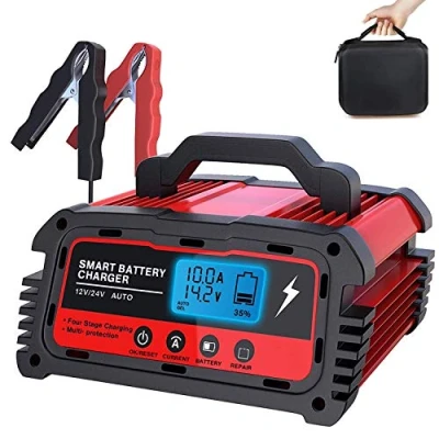 Abbildung von LEICESTERCN Autobatterie Ladegerät 12V/24V 5/10/25A Batterieladegerät KFZ Vollautomatisches 6 stufiges Motorradbatterie Erhaltungsladegerät mit LCD Mehrfachschutz für Auto Motorrad PKW