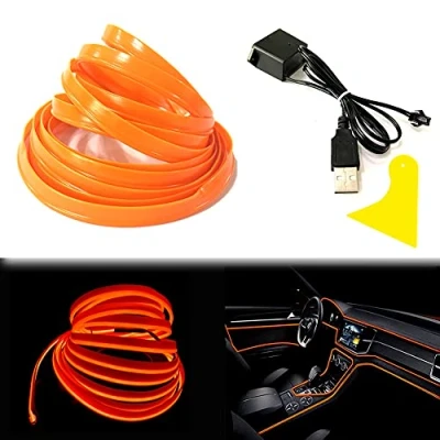 Abbildung von Balabaxer USB EL Wire Orange，3M/9.8FT Flexible Neonlichtröhre DC 5V Neonröhre Lichter Auto Innenverkleidung Lichtleiste für Gap Dekorative…