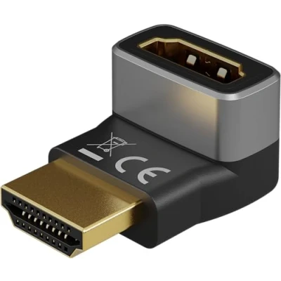 Abbildung von goobay 72009 HDMI Winkeladapter 90 vertikal/Winkelstecker 8K @ 60 Hz und 4K 120 Stecker auf Buchse 48 Gbits Verlängerung Adapter/HDR, ARC, vergoldet
