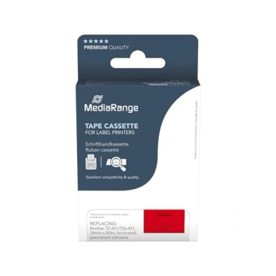 Abbildung von MediaRange Kunststoff Schriftbandkassette, für/ersetzt Brother TZ 451/TZe 451, permanent haftend, 24mm, 8m, laminiert, schwarz auf rot