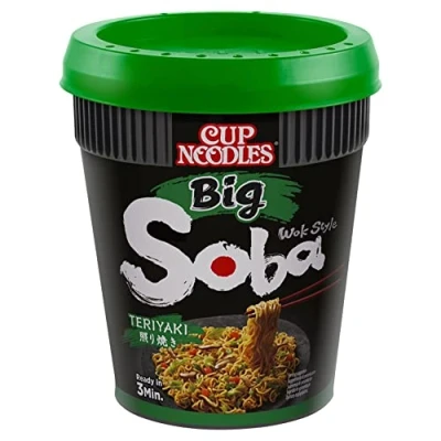 Abbildung von Nissin Cup Noodles Soba BIG Teriyaki, Einzelpack, Wok Style Instant Nudeln japanischer Art, mit Teriyaki Sauce und Gemüse, schnell im Becher zubereitet, asiatisch Essen, große Portion (1 x 113 g)