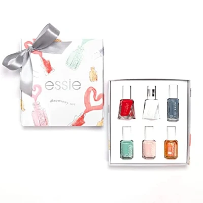 Abbildung von Essie 6 teiliges Discovery Set: Gel Couture Rock the Runway, Top Coat, Expressie Air Dry, Mint Candy Apply, Ballettschuhe, Aprikosenöl