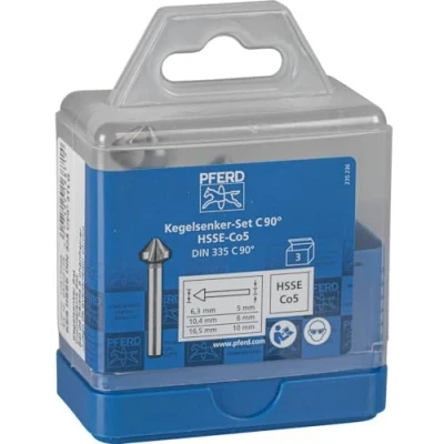 Abbildung von PFERD HSS E Co5 Kegel /Entgratsenker Set, 3 tlg. 90, Ø 6,3 16,5 mm, DIN 335 C 25202155 zum Versenken von 90 Schrauben