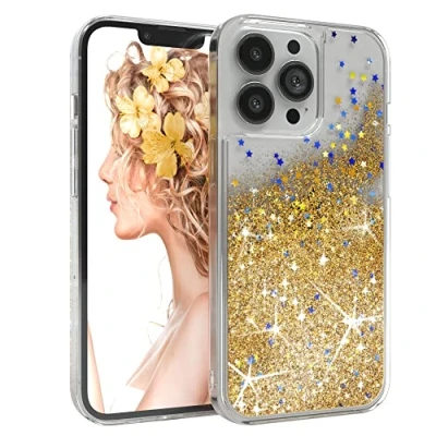 Abbildung von EAZY CASE Hülle kompatibel mit iPhone 13 Pro Schutzhülle Flüssig Glitzer, Handyhülle, Schutzhülle, Back Cover Glitter Flüssigkeit, TPU/Silikon, Transparent/Durchsichtig, Gold