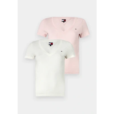 Abbildung von Tommy Jeans V NECK TEE 2 PACK Tshirt basic, Damen, Größe: 34, Ecru/precious pink
