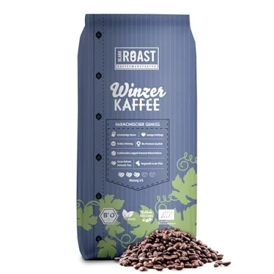 Abbildung von Blank Roast BIO Winzer Kaffee 1000g schonend mit Pfälzer Rebholz geröstet ganze Bohnen aus Peru 100% Arabica Röstung schokoladig &amp; nussig säurearm