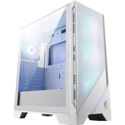 Abbildung von MSI MAG Forge 320R Airflow White Mid Tower PC Gehäuse ATX Kapazität, RTX 40 GPU Unterstützung, ARGB Lüfter, magnetische Staubfilter, gehärtetes Glas, 1 6 Hub, USB 3.2 Generation Typ A