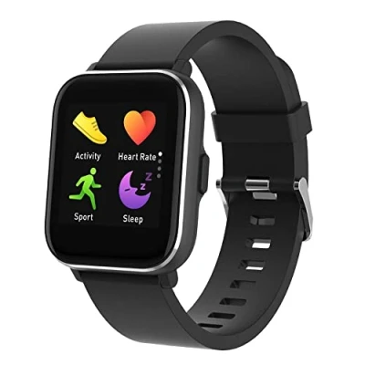 Abbildung von Aiwa SW 100 Smartwatch für Herren und Damen, mit Oximeter (SpO2), 4,9 cm (1,69 Zoll), Pulsmesser, Schrittzähler, wasserdicht, IP68 Android iOS (neu, 2 Gurte), Standard