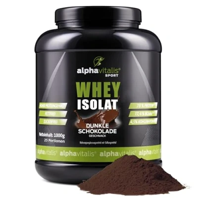 Abbildung von Whey Protein Pulver Isolate 1KG 78% Proteingehalt Eiweißpulver zuckerfrei &amp; fettfrei 100% leckerer WPI Proteinshake für den Muskelaufbau (Dunkle Schokolade)